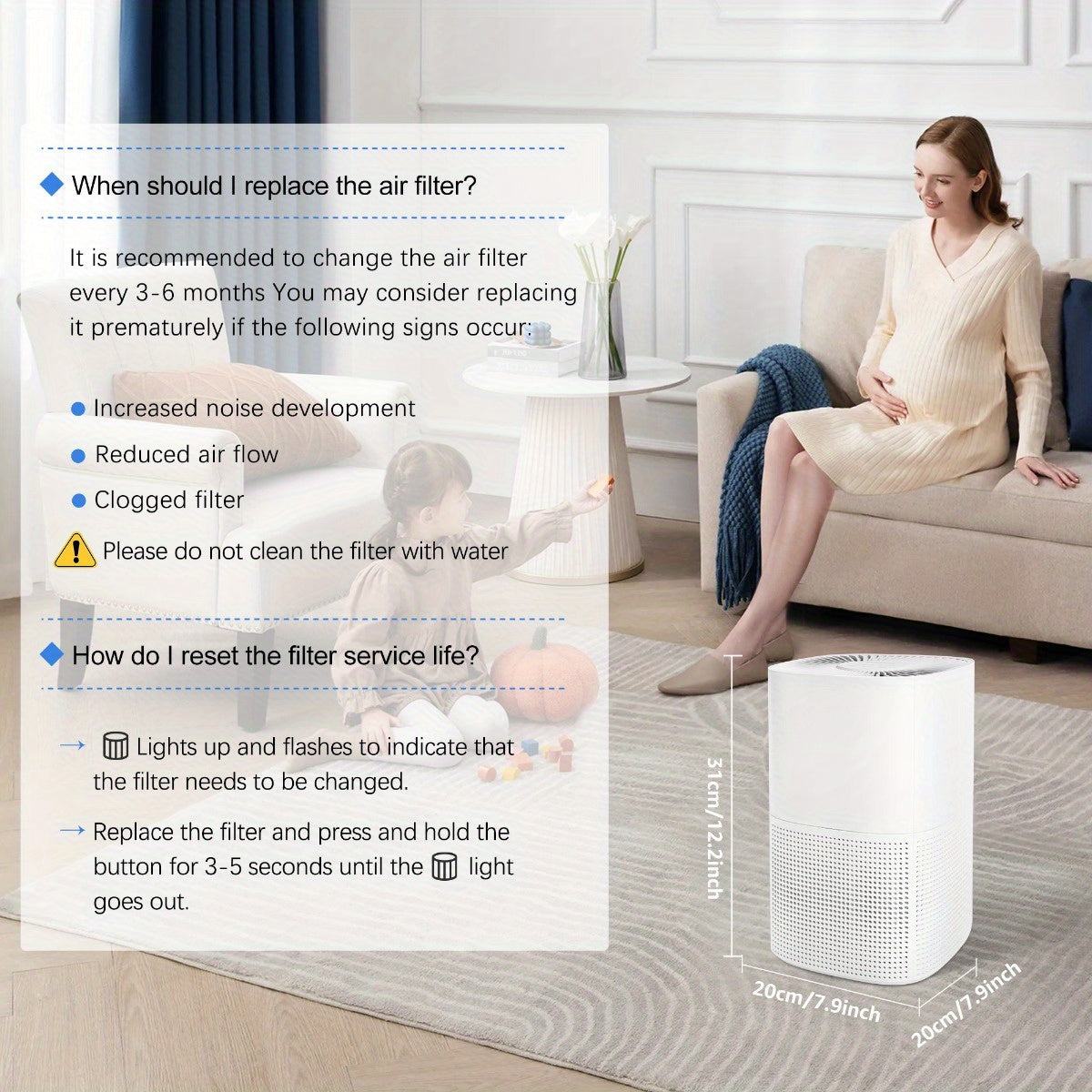Purificatore d’Aria HEPA per Casa e Camera da Letto – Progettato per Pelo di Animali, Polvere, Fumo, Polline e Odori, Certificato Energy Star, Silenzioso, Copertura fino a 55 m², Ingresso/Uscita Aria 360°, Modalità Notte