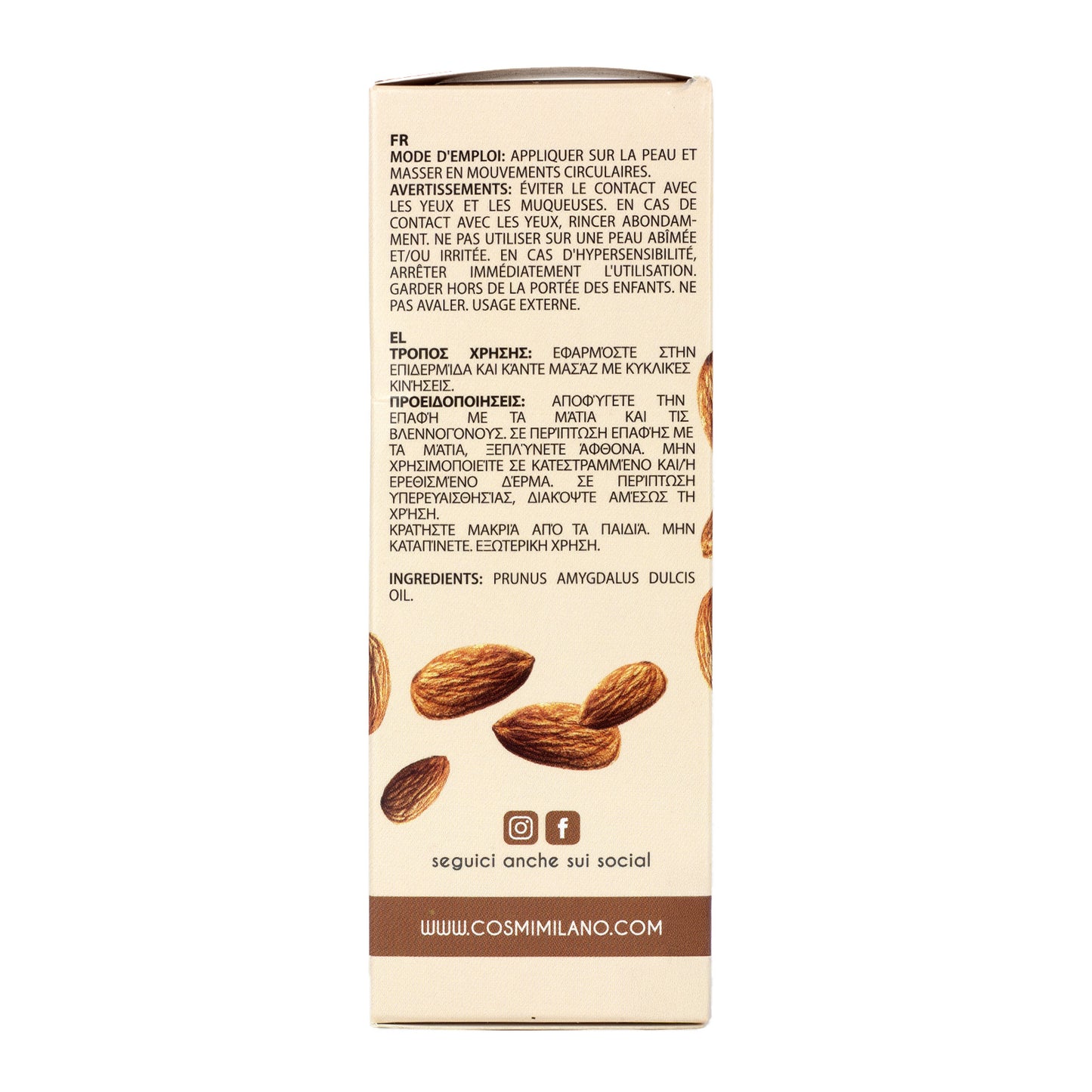 COSMI Olio di Mandorle 100% Puro – Viso, Corpo e Capelli, Made in Italy, 100ml