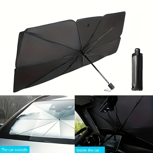 Parasole Avvolgibile Compatto per Parabrezza – Isolamento Termico e Protezione UV, Materiale UPF50+, Adatto alla Maggior Parte dei Veicoli, Facile da Usare, Design Elegante a Ombrello Nero