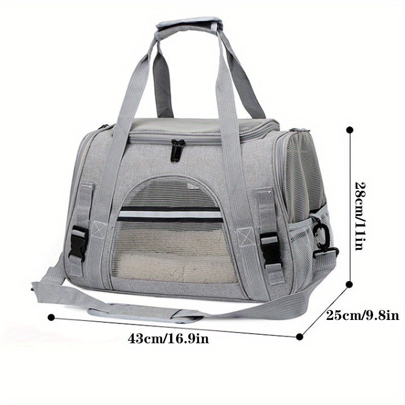 Trasportino Gatto Portatile con Materassino – Grande Capacità, Tasche Traspiranti, Chiusura con Cerniera, Imbottitura Morbida, Cinghie Sicure per Auto e Esterno