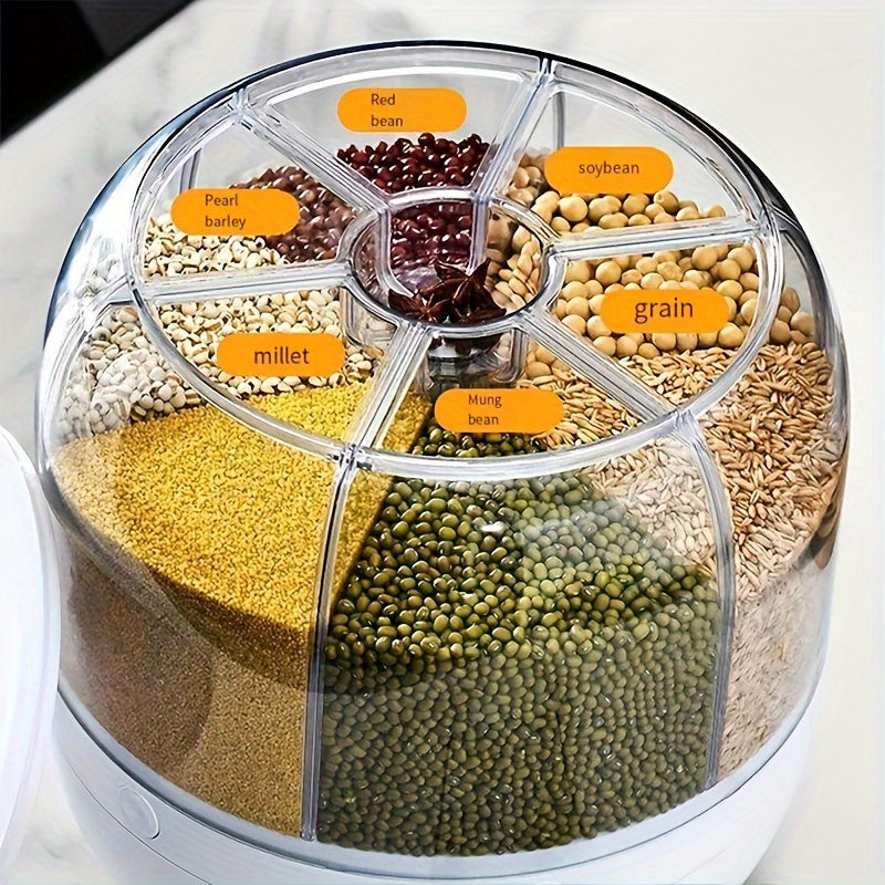 Contenitore Rotante Grande Capacità con Coperchio – Dispenser Impermeabile in Plastica per Cereali, Noci, Farina e Riso, Multiuso per Organizzazione e Conservazione in Cucina