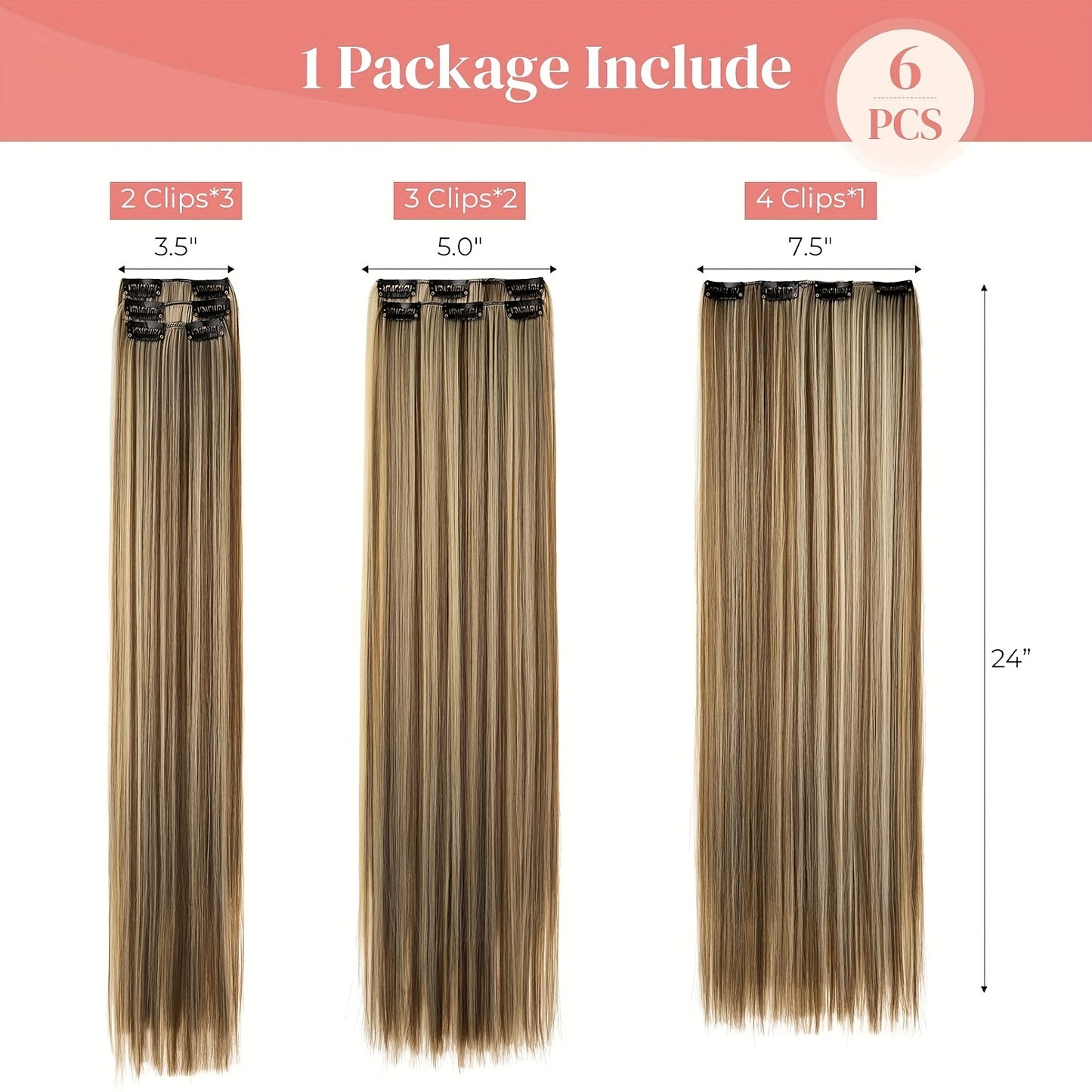 Extension a Clip, Capelli Lunghi e Folti in Pizzo Leggero Sintetici per Donna – Castano Cioccolato con Riflessi Biondo Dorato, Accessori per Capelli per Halloween e Natale
