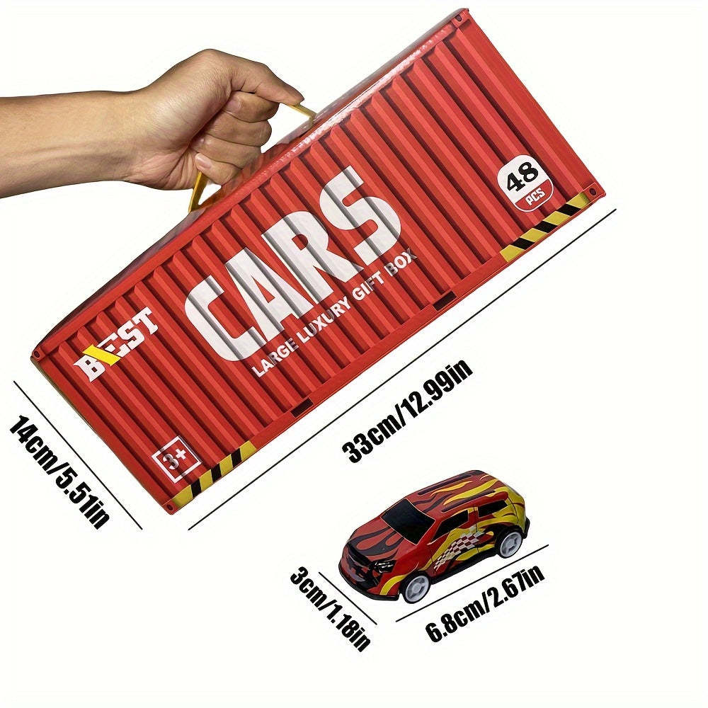 Set 48 Auto da Corsa in Miniatura – Edizione da Collezione con Mappa, Pista e Garage a 4 Piani, Giocattolo Interattivo, Ideale come Regalo per Bambini e Feste