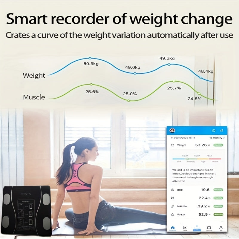 Bilancia Digitale Smart UAEIUI da Bagno – Wireless a Batterie, con Monitoraggio della Massa Grassa, per Donna e Uomo, Uso Domestico