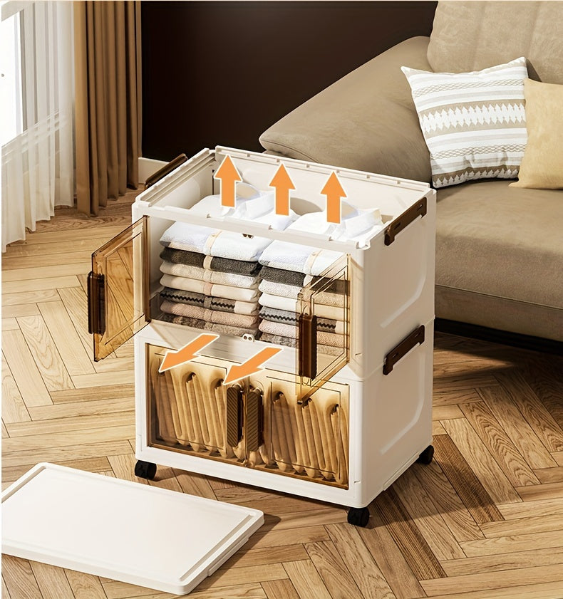 Contenitori Impilabili in Plastica 5 Ripiani con Coperchi – Armadietto Pieghevole, Organizer Collassabile con Ruote per Armadio, Bagno, Casa, Ufficio e Camera da letto