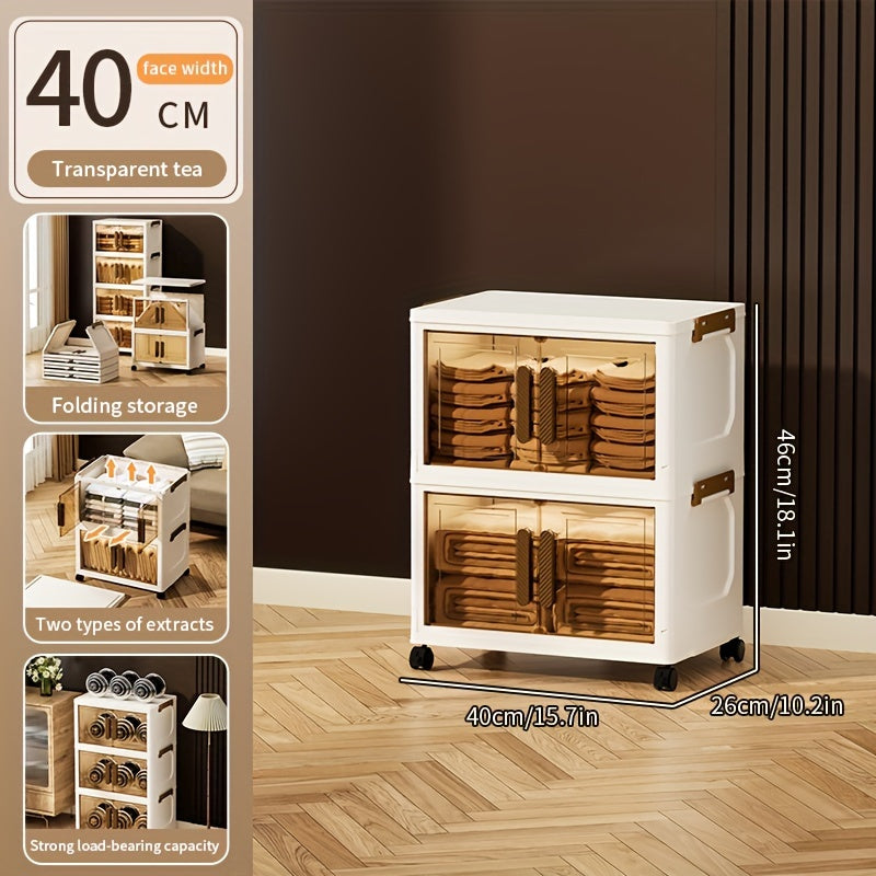 Contenitori Impilabili in Plastica 5 Ripiani con Coperchi – Armadietto Pieghevole, Organizer Collassabile con Ruote per Armadio, Bagno, Casa, Ufficio e Camera da letto