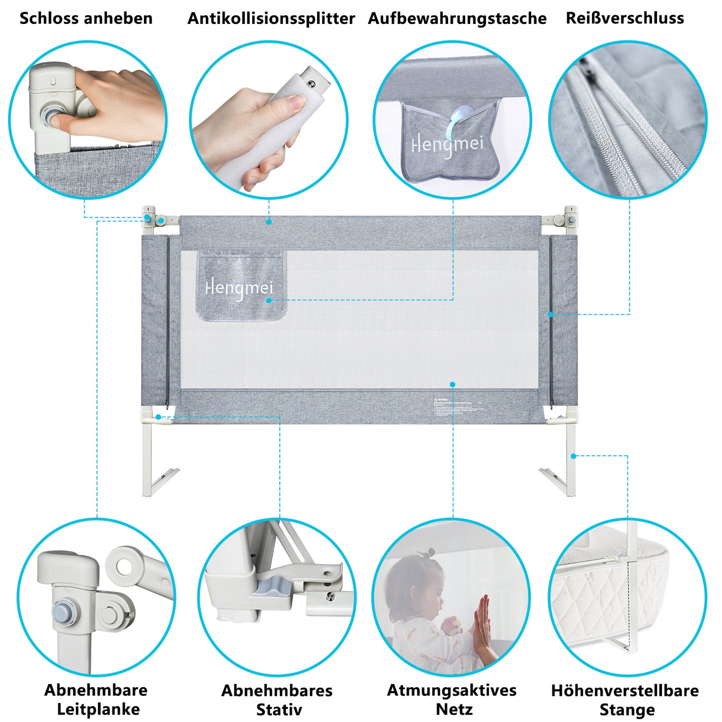 Parapetto Letto Regolabile con Cintura – Dispositivo Anti-Caduta, Grigio