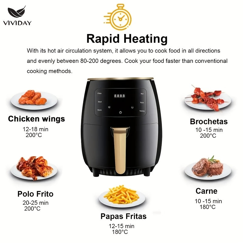 VIVIDAY Friggitrice ad Aria 1400W – Elettrica Stile Europeo per Casa, Facile da Usare, Perfetta per Patatine, Forno e Cucina Moderna, 220-240V, Nero, Robusta e Duratura