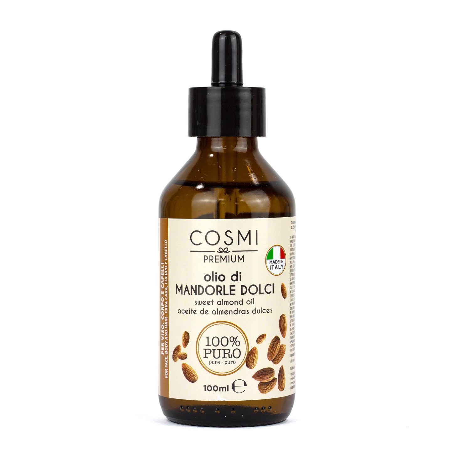 COSMI Olio di Mandorle 100% Puro – Viso, Corpo e Capelli, Made in Italy, 100ml